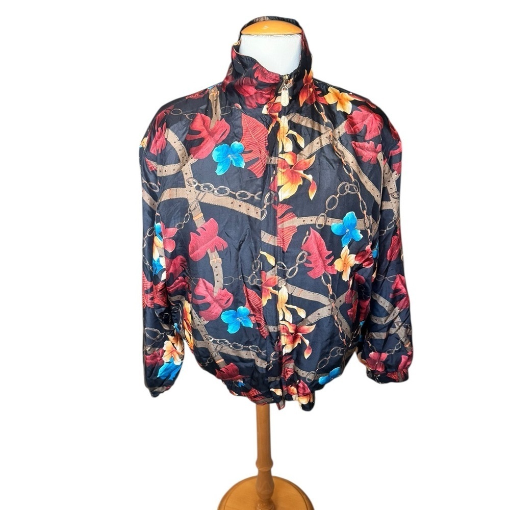 Vintage FU DA International Floral Chain Print Windbreaker Jacket XL Q9